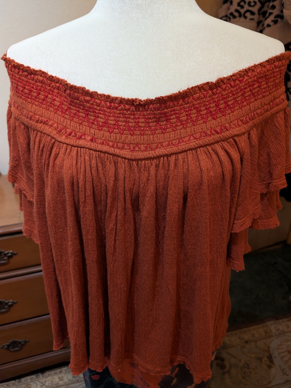 Free People- Terra Cotta Colored - Peasant- Off The Shoulder Top